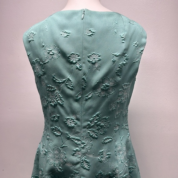 Talbot Runhof Dress Midi Fit Flare Sleeveless Floral 3D Embossed Teal Blue Small - Picture 5 of 13